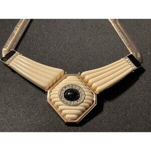 Vintage Parklane 16in Choker Gold Tone Enamel Rhinestone